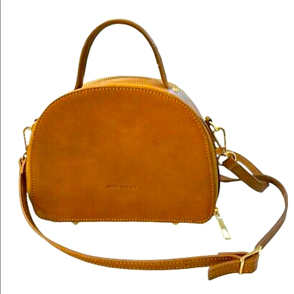 Divina Firenze Round Dome Brown Leather Crossbody Bag Dual Zip Italy Cognac